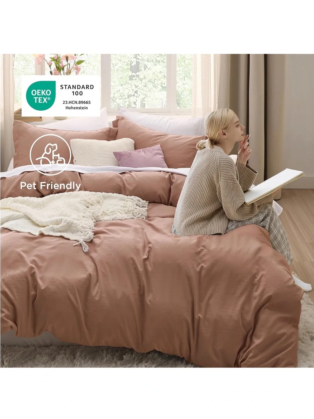 Mocha Duvet Cover 3 Pc Set Pre-Washed Cotton-Like Polyester Extra-Soft KING